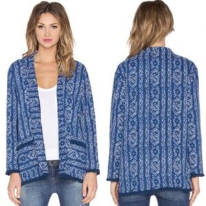 Velvet by Graham & Spencer Blue Aztec Open Front Blazer Jacket Size Medium.